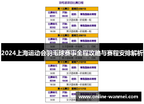 2024上海运动会羽毛球赛事全程攻略与赛程安排解析